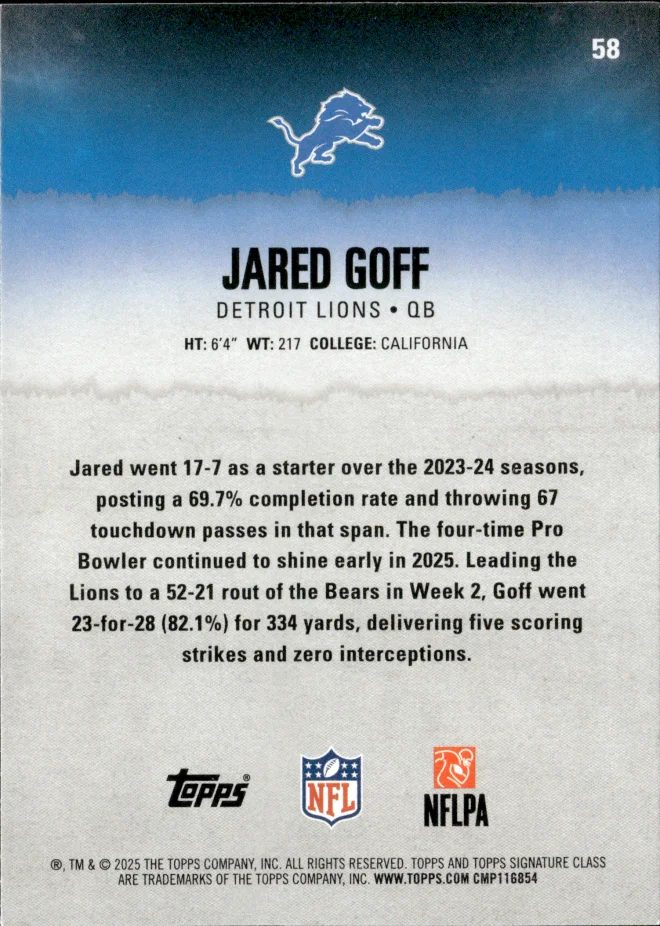 Jared Goff card back