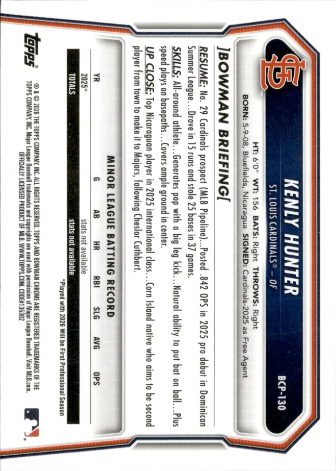 Kenly Hunter card back