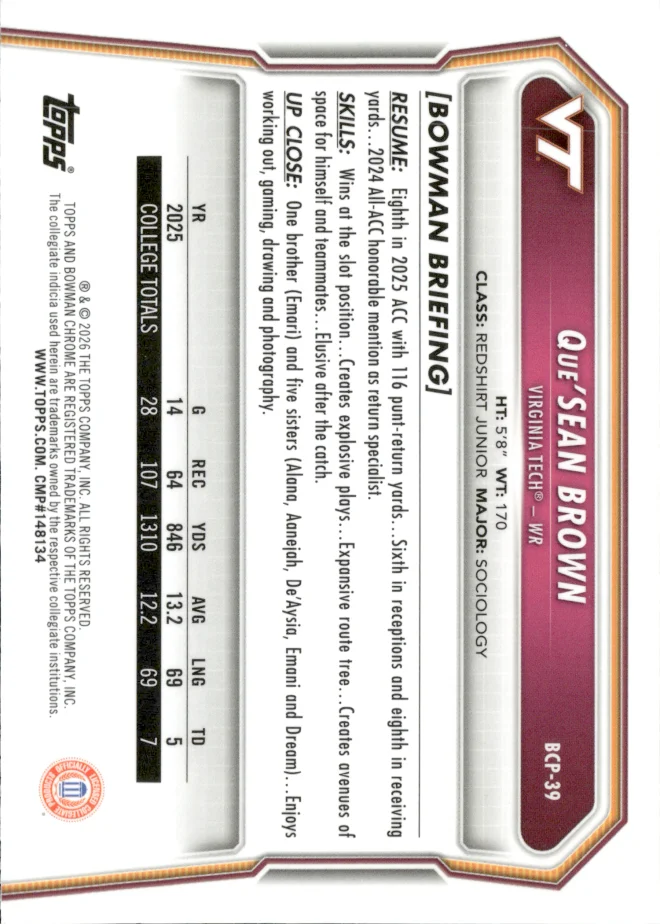 Que'Sean Brown card back