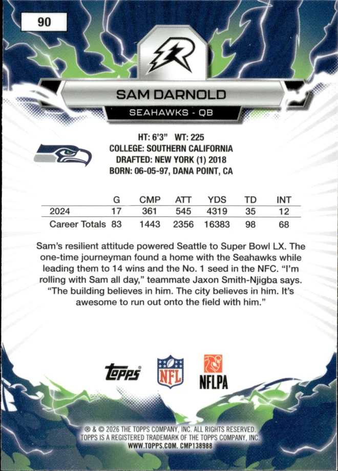 Sam Darnold card back