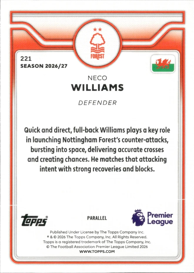 Neco Williams card back