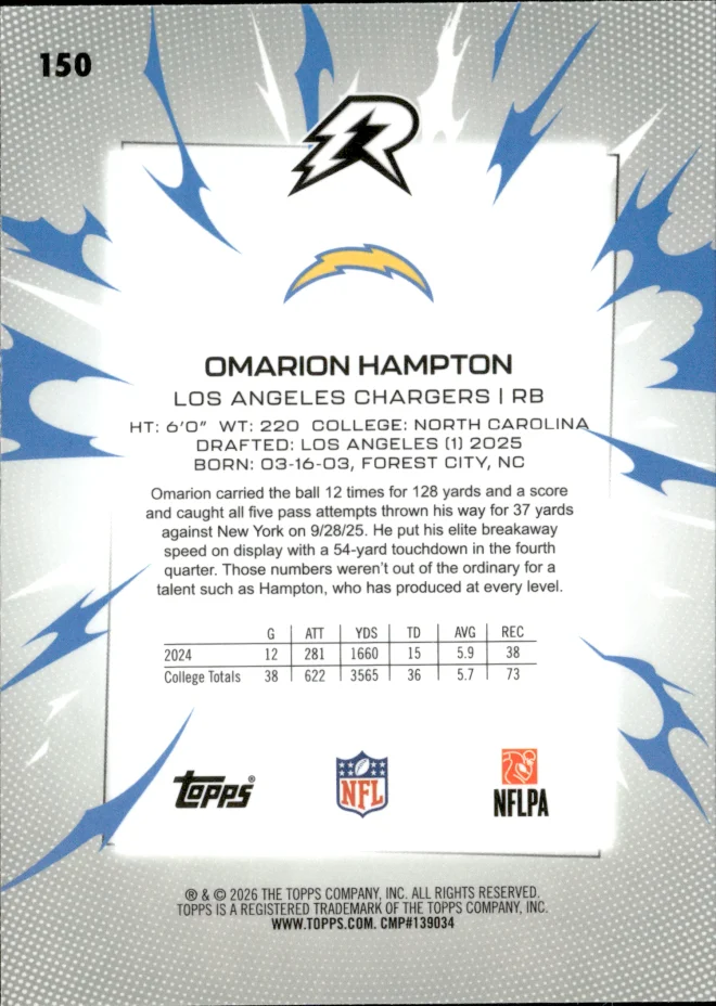 Omarion Hampton card back