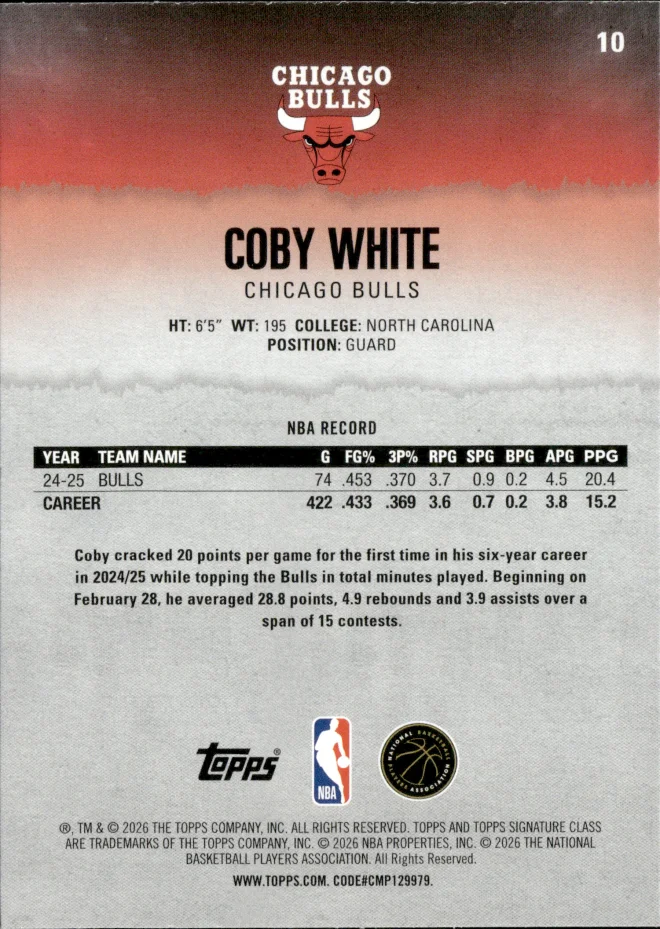 Coby White card back