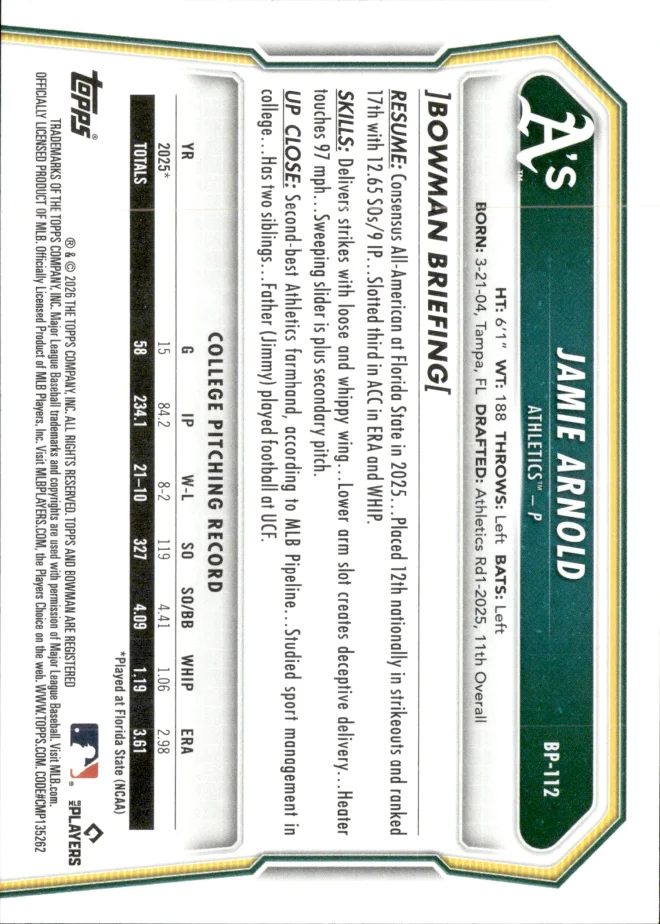 Jamie Arnold card back