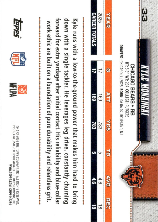 Kyle Monangai card back