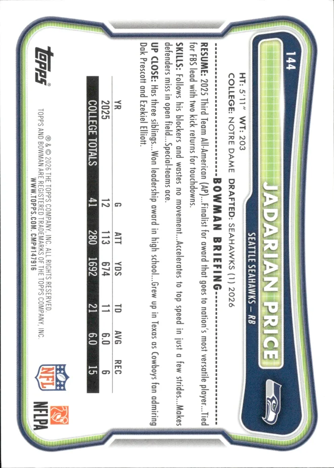 Jadarian Price card back