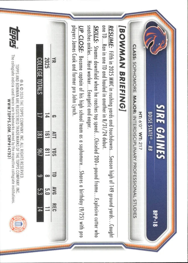 Sire Gaines card back