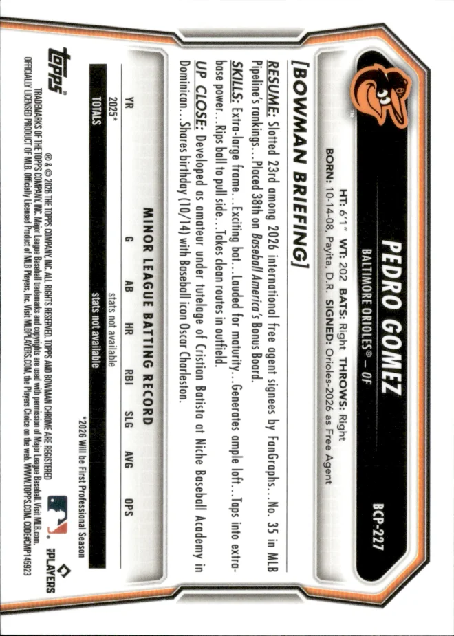Pedro Gomez card back