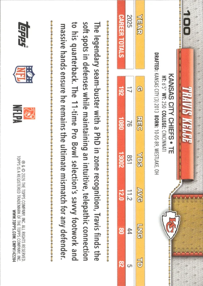 Travis Kelce card back