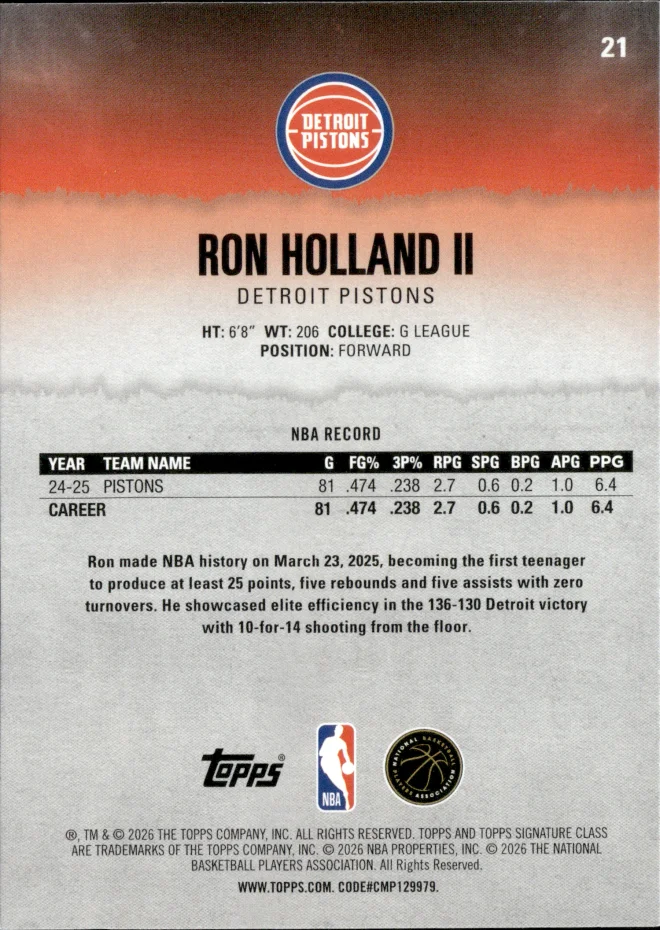 Ron Holland II card back