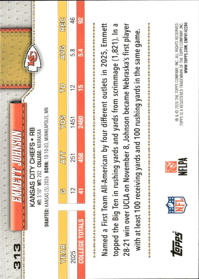Emmett Johnson card back