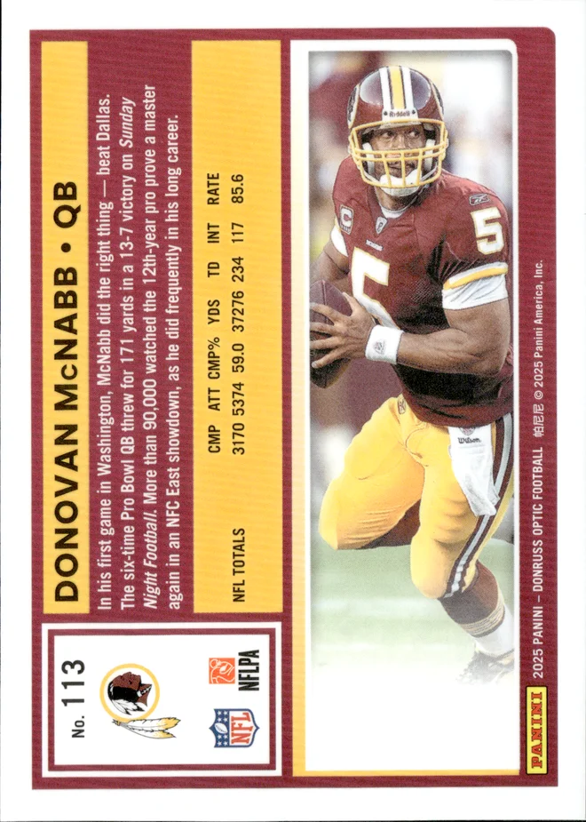 Donovan McNabb card back