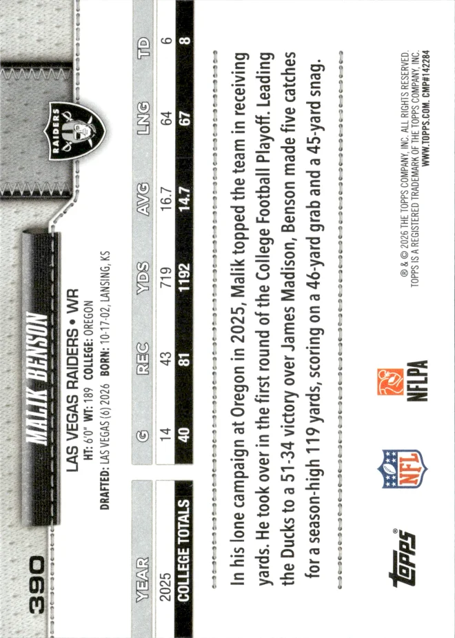 Malik Benson card back