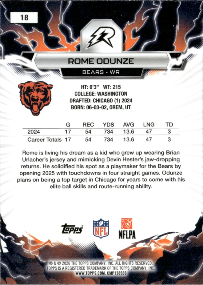 Rome Odunze card back