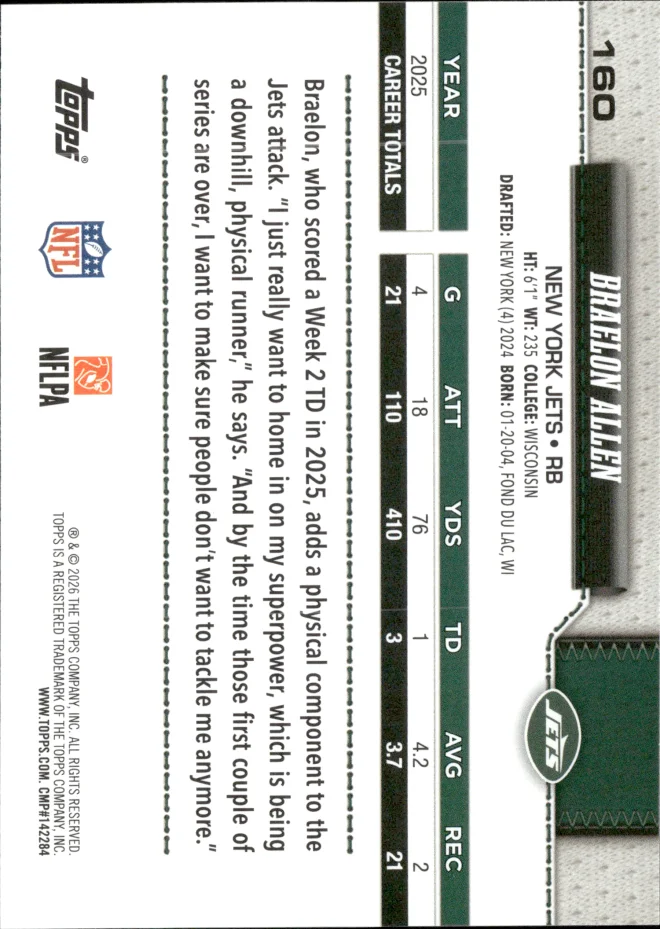 Braelon Allen card back