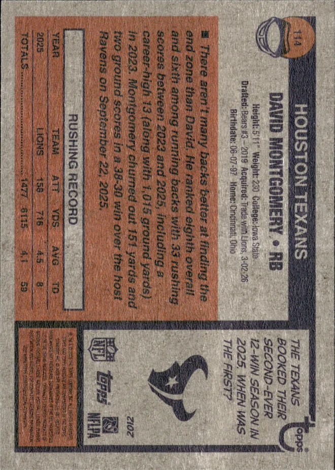 David Montgomery card back