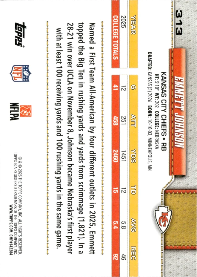Emmett Johnson card back