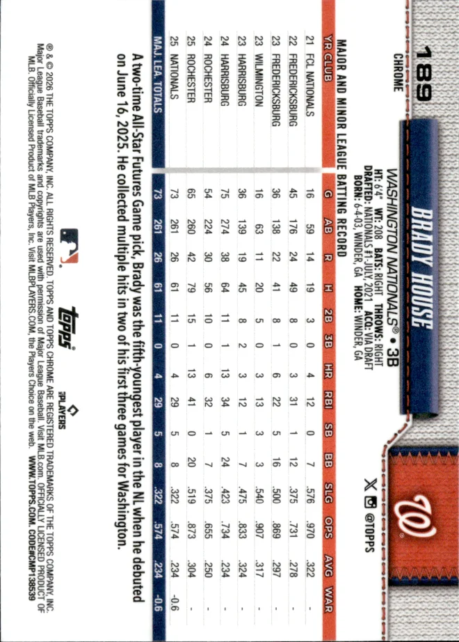 Brady House card back
