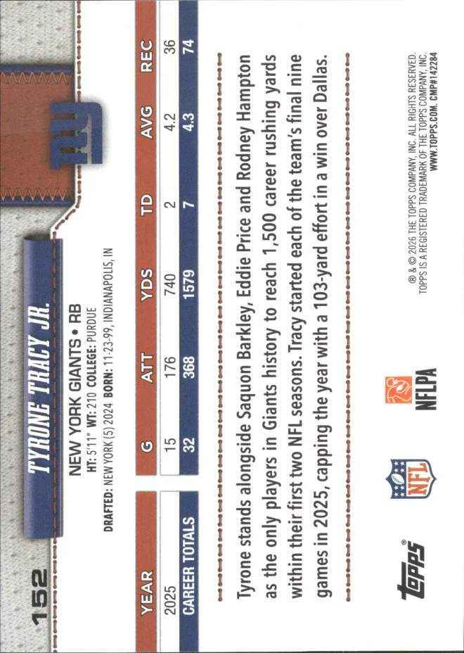 Tyrone Tracy Jr. card back