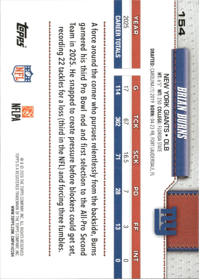 Brian Burns card back