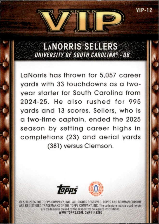 LaNorris Sellers card back