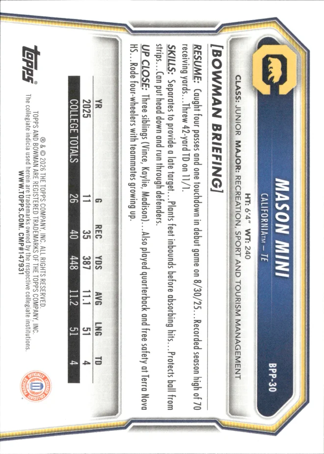 Mason Mini card back