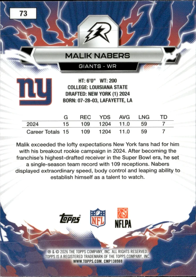 Malik Nabers card back