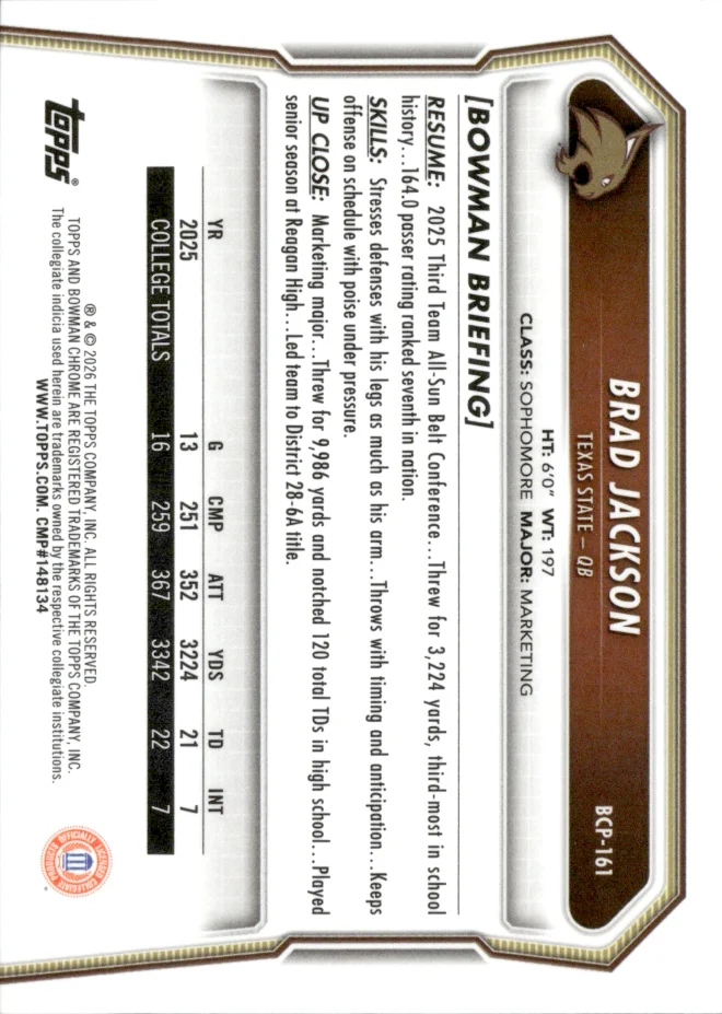 Brad Jackson card back