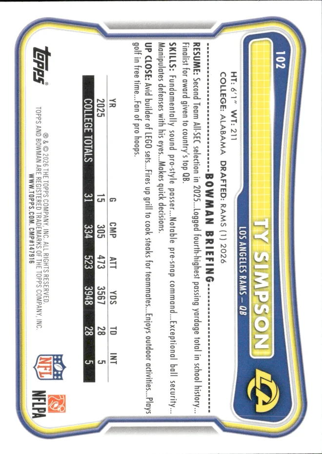 Ty Simpson card back