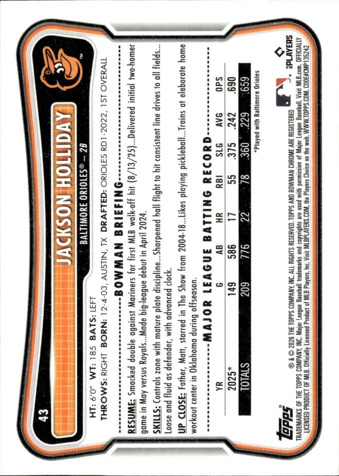 Jackson Holliday card back
