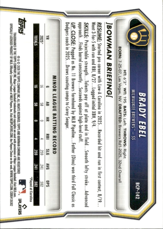 Brady Ebel card back