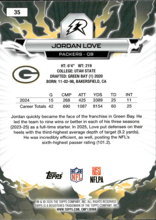 Jordan Love card back
