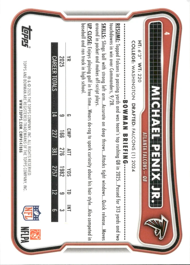 Michael Penix Jr. card back