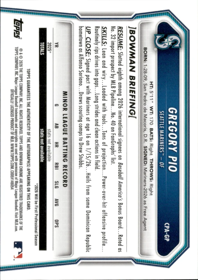 Gregory Pio card back