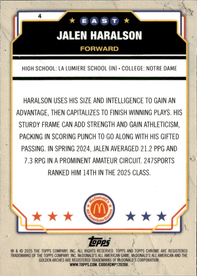 Jalen Haralson card back