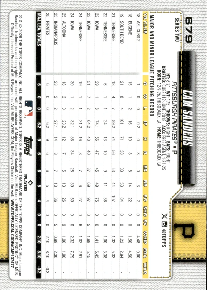 Cam Sanders card back