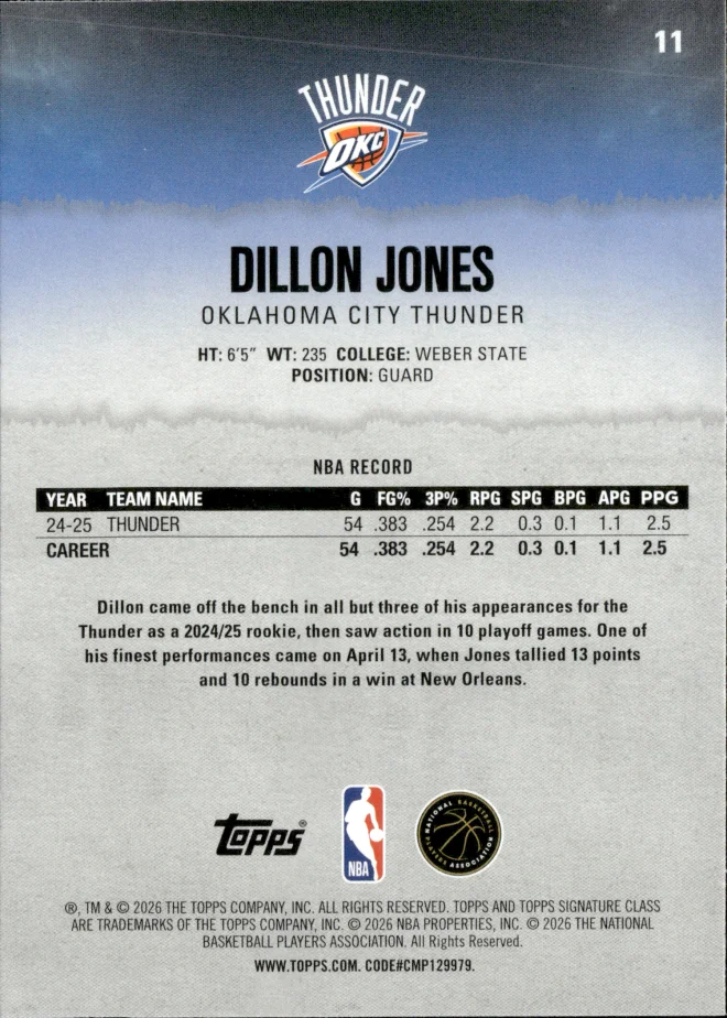 Dillon Jones card back