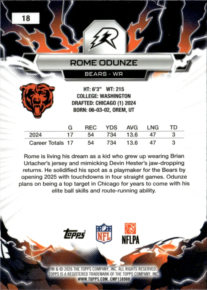 Rome Odunze card back