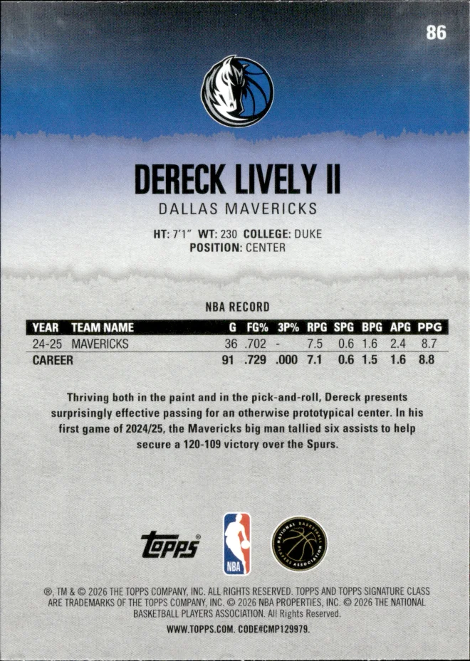 Dereck Lively II card back