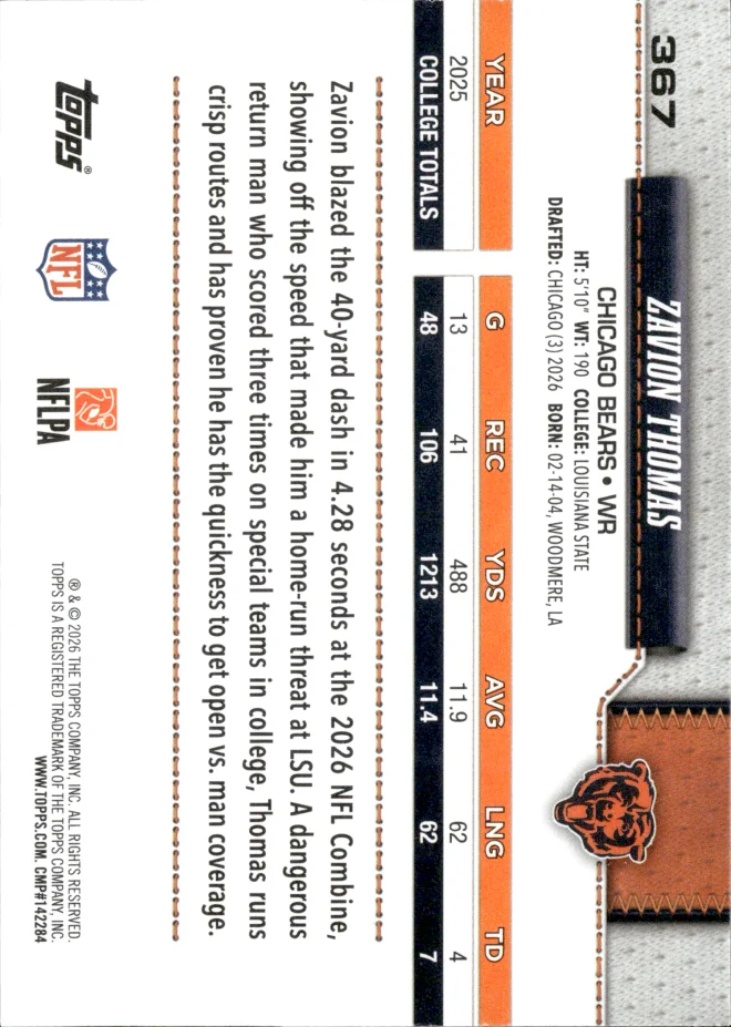 Zavion Thomas card back