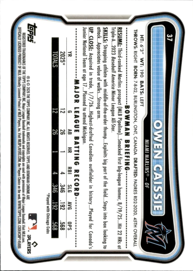 Owen Caissie card back