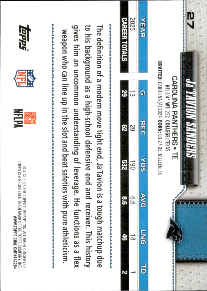 Ja'Tavion Sanders card back