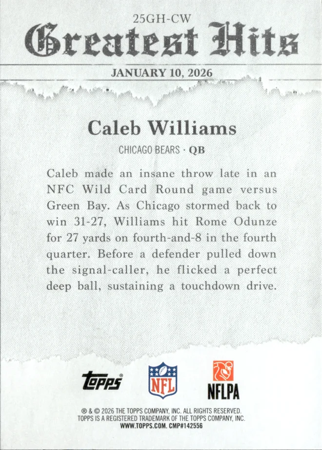 Caleb Williams card back