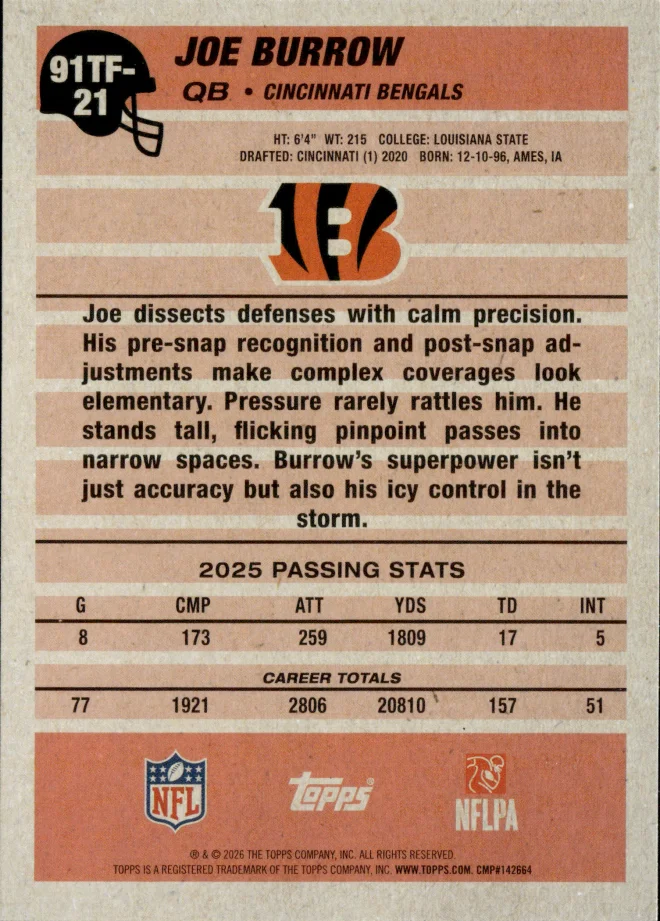 Joe Burrow card back
