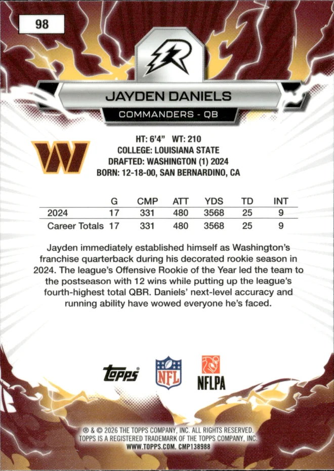 Jayden Daniels card back