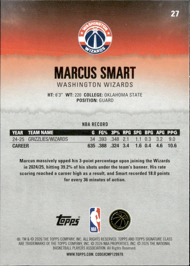 Marcus Smart card back