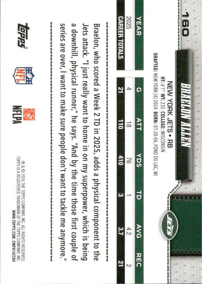 Braelon Allen card back