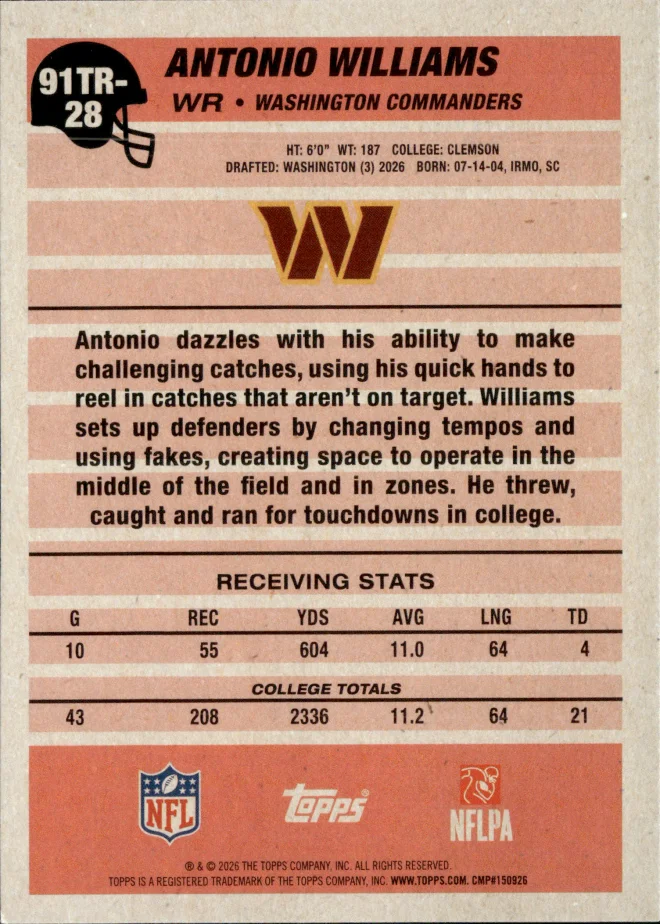 Antonio Williams card back