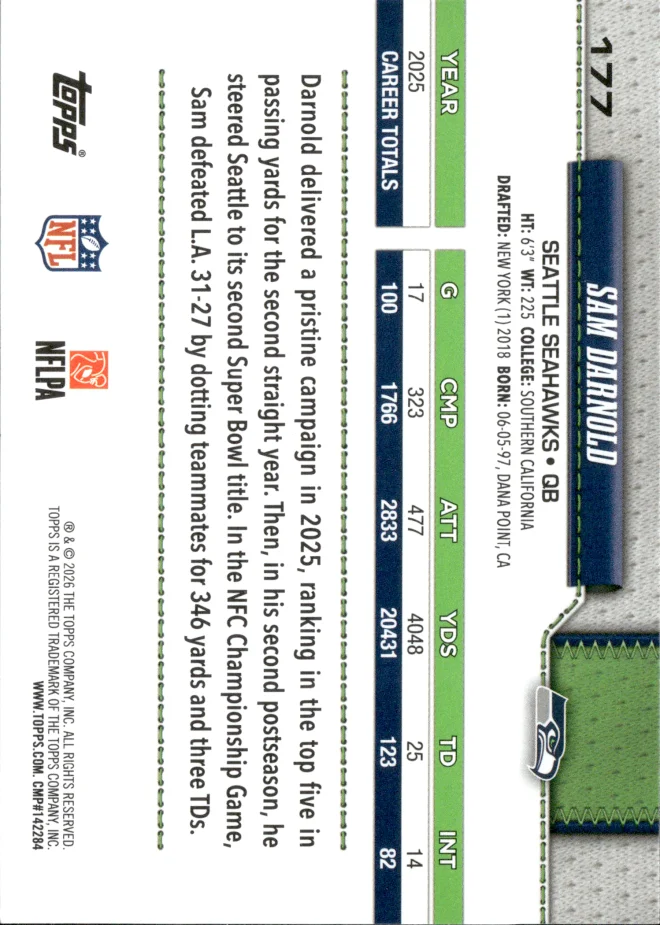 Sam Darnold card back