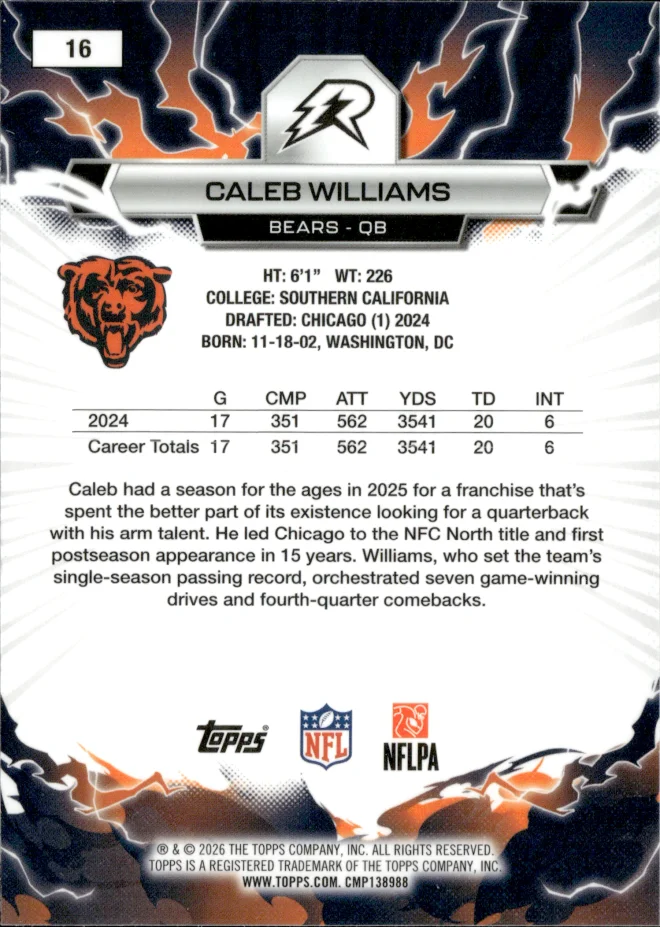 Caleb Williams card back